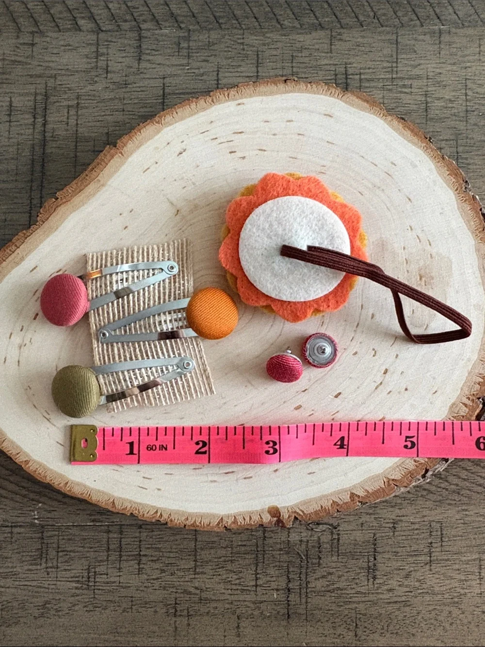 Orange Floral Felt Hair Clip Set